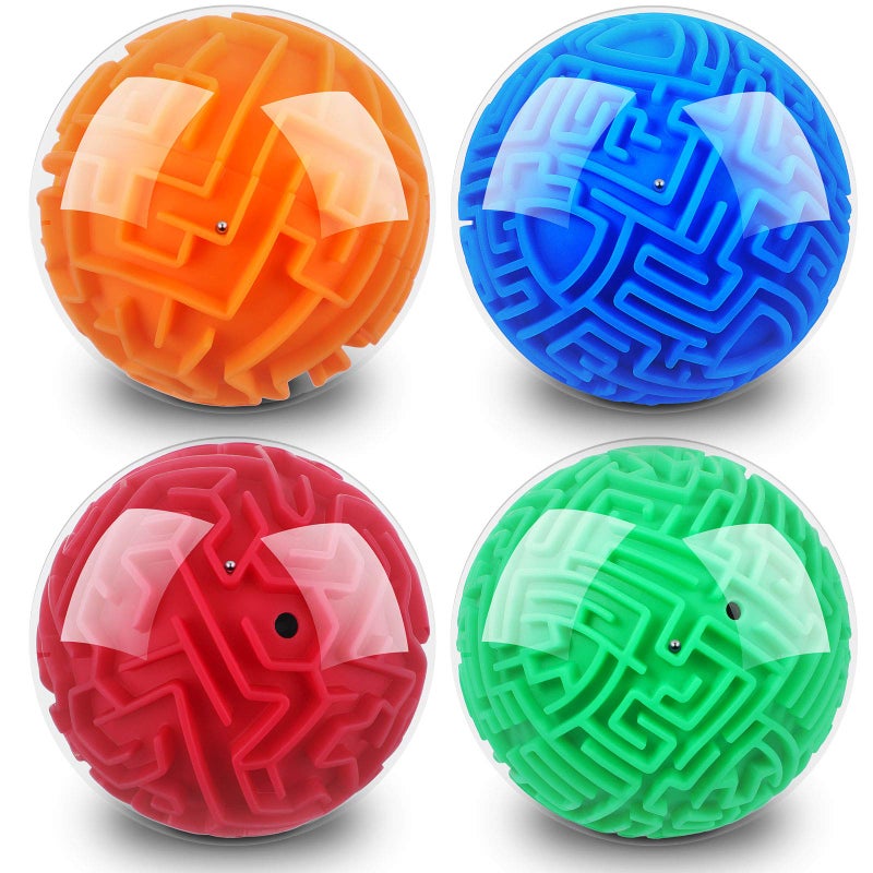 Sumind 4 Pcs 3D Puzzle Maze Ball Magic Brain Teasers Games Memory Sequential Maze Cube Ball Sphere Educational Puzzle for Adult Hard ChallengesBlue Green Red Orange - Image 2