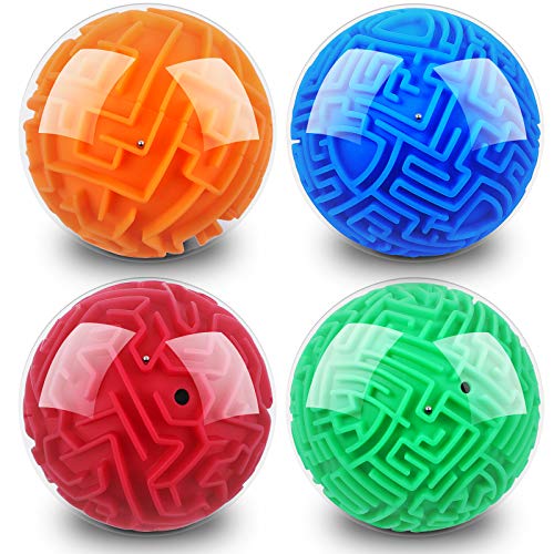 Sumind 4 Pcs 3D Puzzle Maze Ball Magic Brain Teasers Games Memory Sequential Maze Cube Ball Sphere Educational Puzzle for Adult Hard ChallengesBlue Green Red Orange - Image 1
