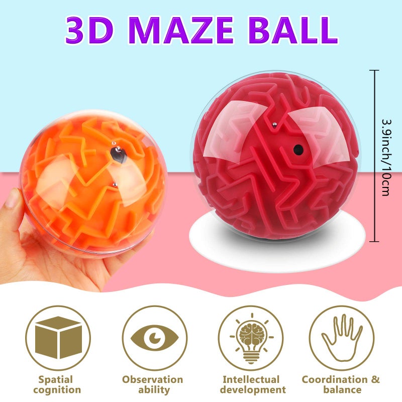 Sumind 4 Pcs 3D Puzzle Maze Ball Magic Brain Teasers Games Memory Sequential Maze Cube Ball Sphere Educational Puzzle for Adult Hard ChallengesBlue Green Red Orange - Image 3