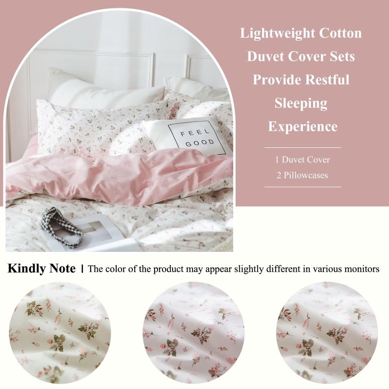 VC Life VClife Queen Cotton Duvet Cover Pink White Floral Bedding Sets, Vintage Style Flower Branches Pattern Duvet Covers with Zipper Closure- 1 Duvet Cover and 2 Pillow Covers, Breathable Lightweight - Image 5