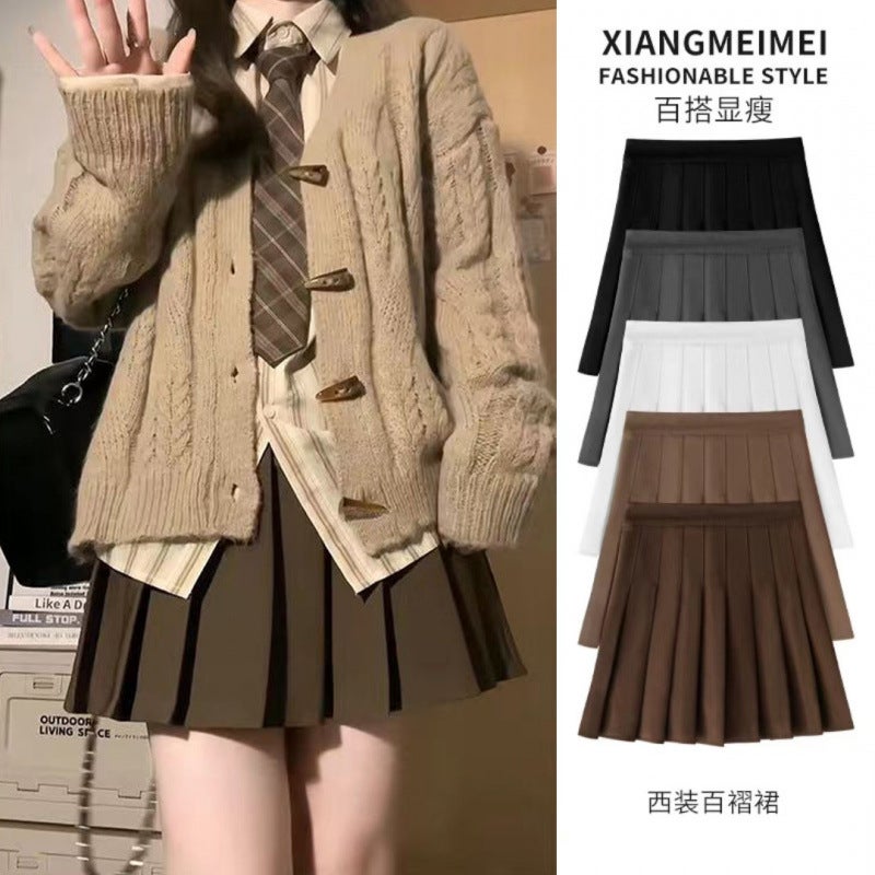 Gray Pleated Skirt Women'S Short Korean Retro Preppy Style Summer Spring & Fall New A-Line High Waist Slim Skirt - Image 3