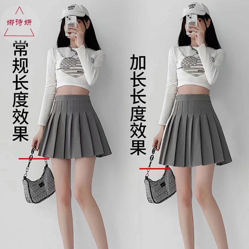 Gray Pleated Skirt Women'S Short Korean Retro Preppy Style Summer Spring & Fall New A-Line High Waist Slim Skirt - Image 5