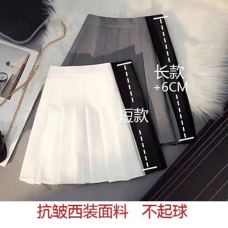 Gray Pleated Skirt Women'S Short Korean Retro Preppy Style Summer Spring & Fall New A-Line High Waist Slim Skirt - Image 4