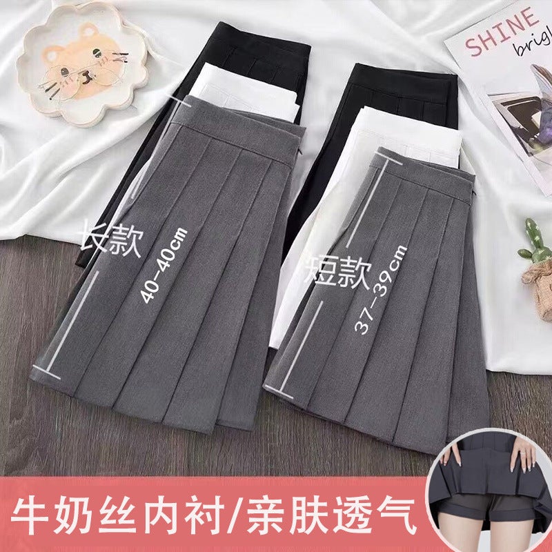 Gray Pleated Skirt Women'S Short Korean Retro Preppy Style Summer Spring & Fall New A-Line High Waist Slim Skirt - Image 2