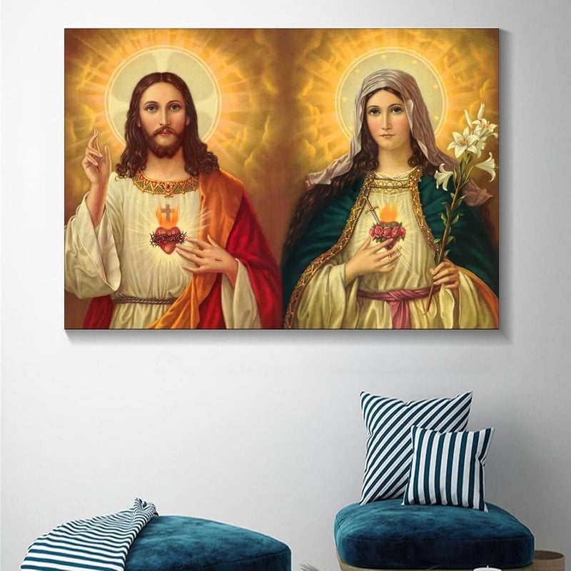 FireDeer Catholic Jesus Poster Print On Canvas Painting Christian God Pictures for Living Room No Frame (Mary and Jesus,16x24inch) - Image 4