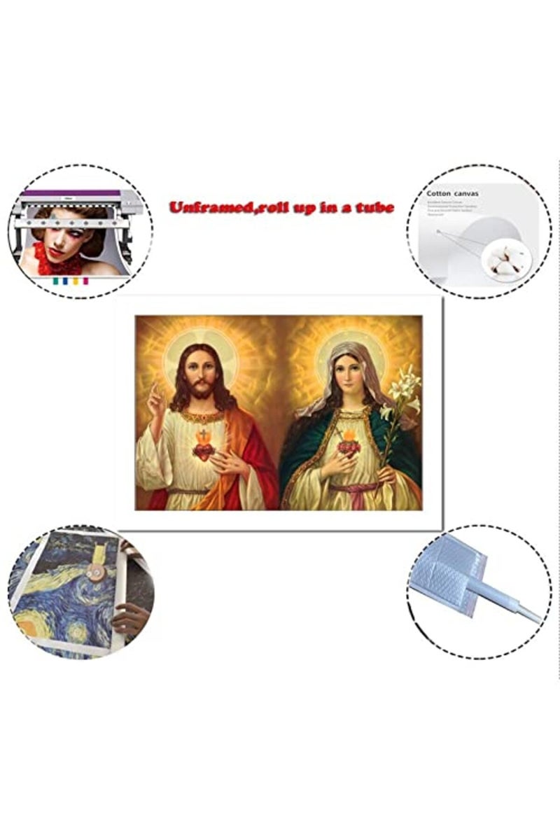 FireDeer Catholic Jesus Poster Print On Canvas Painting Christian God Pictures for Living Room No Frame (Mary and Jesus,16x24inch) - Image 3