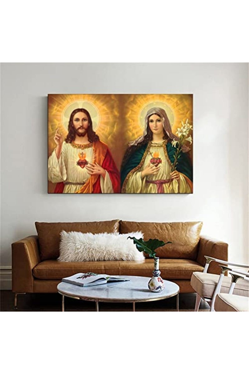 FireDeer Catholic Jesus Poster Print On Canvas Painting Christian God Pictures for Living Room No Frame (Mary and Jesus,16x24inch) - Image 2