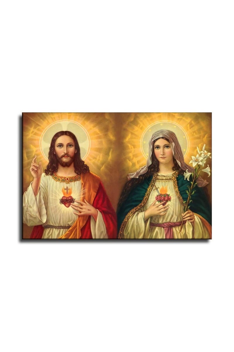 FireDeer Catholic Jesus Poster Print On Canvas Painting Christian God Pictures for Living Room No Frame (Mary and Jesus,16x24inch) - Image 1