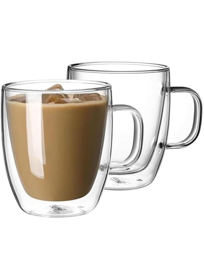 HOOKOR Double Wall Glass Coffee Mugs - Insulated Clear Coffee Mugs Set of 2, Perfect for Espresso, Cappuccino, Latte, Americano, Tea Bag, Beverage (350ml)  - Image 1