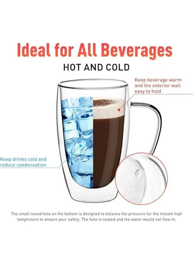 HOOKOR Double Wall Glass Coffee Mugs - Insulated Clear Coffee Mugs Set of 2, Perfect for Espresso, Cappuccino, Latte, Americano, Tea Bag, Beverage (350ml)  - Image 2