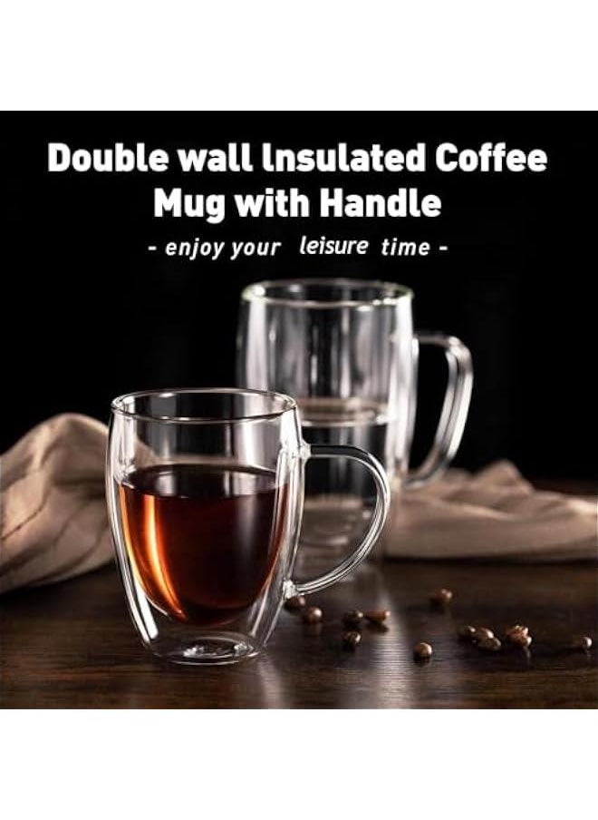 HOOKOR Double Wall Glass Coffee Mugs - Insulated Clear Coffee Mugs Set of 2, Perfect for Espresso, Cappuccino, Latte, Americano, Tea Bag, Beverage (350ml)  - Image 3