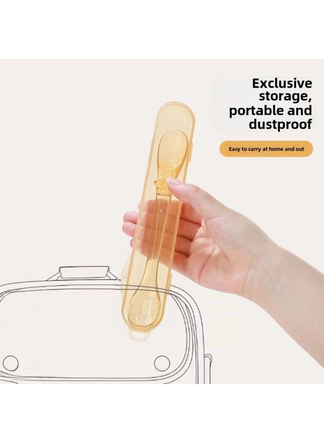 Three-in-one Double-headed Mud Scraper For Babies, Special For Scraping And Feeding, Upgraded Food Supplement, Fruit Spoon, Food-grade Silicone Mud Scraper-Specifications:Mud Scraper With Box  - Image 1