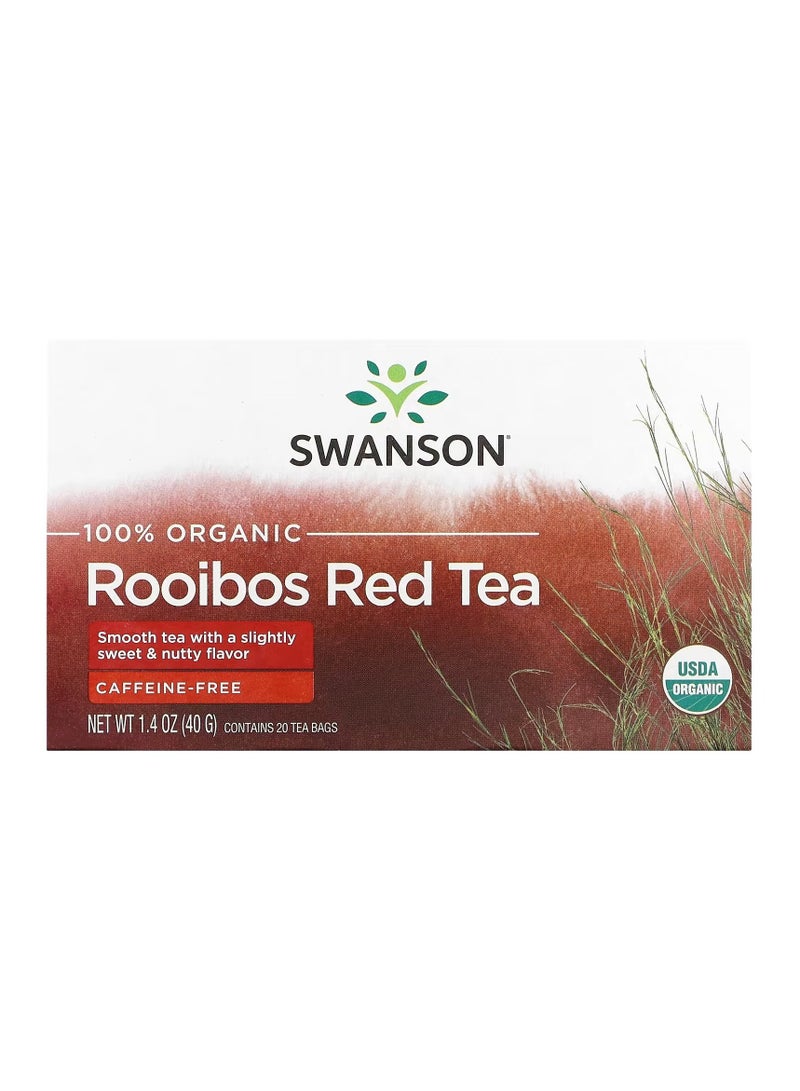 Swanson, 100% Organic Rooibos Red Tea, Caffeine-Free, 20 Tea Bags, 1.4 oz (40 g)