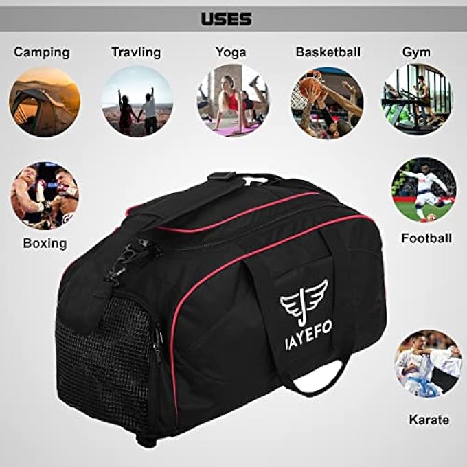 JAYEFO Sports Duffle Bag for Travel Gym Camping Overnight and Sports  Camping and Hiking Backpack  Standard Size  Black Red - Image 2