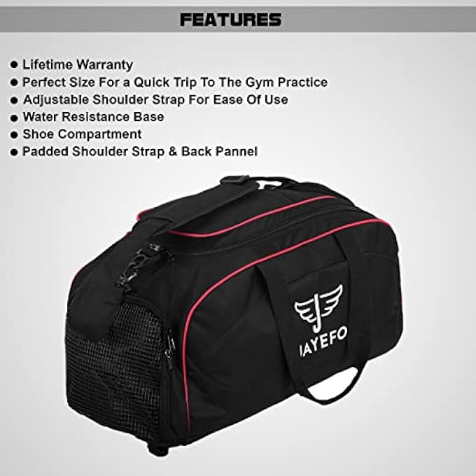 JAYEFO Sports Duffle Bag for Travel Gym Camping Overnight and Sports  Camping and Hiking Backpack  Standard Size  Black Red - Image 3