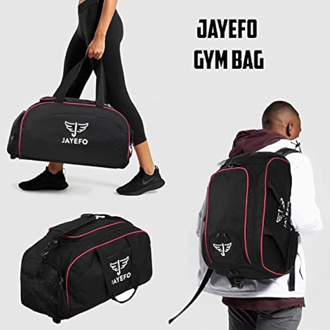 JAYEFO Sports Duffle Bag for Travel Gym Camping Overnight and Sports  Camping and Hiking Backpack  Standard Size  Black Red - Image 5
