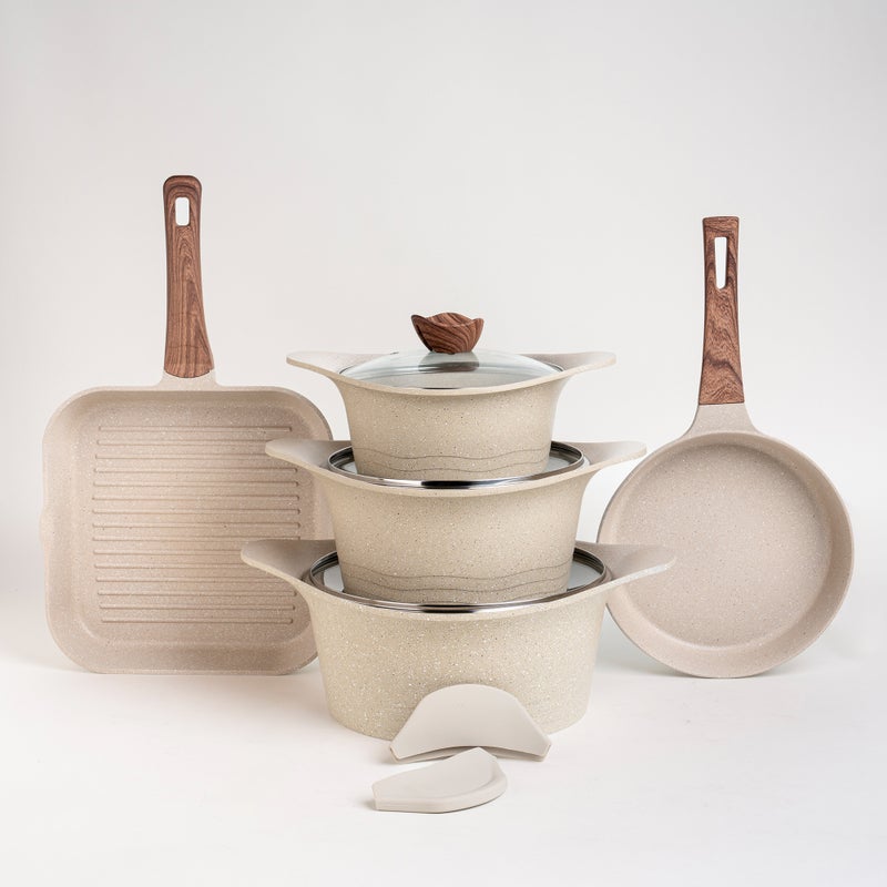 ألبرتو طقم أواني طهي جرانيت من البرتو 8 قطع باللون الكريمي - Image 1