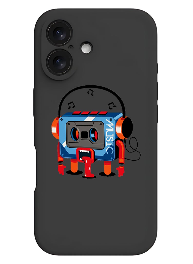 Theodor iPhone 16 Plus Black Protective Slim Fit Case Liquid Silicone Cover with Full Body Protection Anti-Scratch Shockproof Case For iPhone - Music Recorder - Image 1