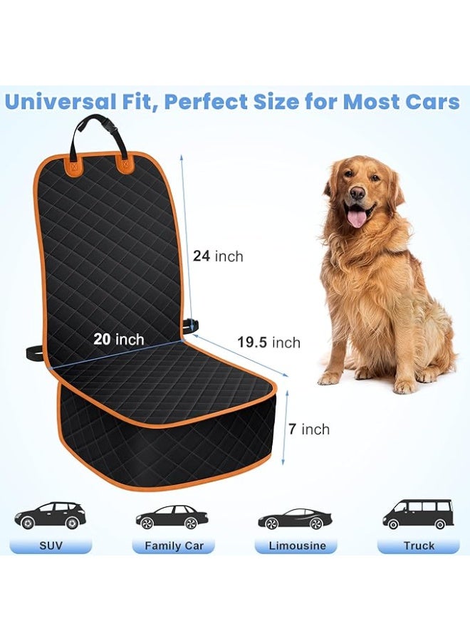 Dog Car Seat Covers, Waterproof Front Seat Cover for Dogs, Scratch-Proof, Nonslip Pet Passenger Seat Cover Protector, Universal Fit for Cars Trucks SUVs, Standard Size, Black with Orange - Image 2
