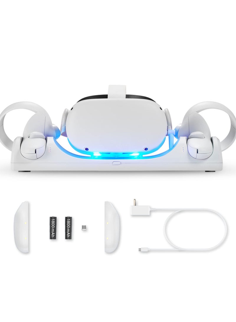 SOLARAE Magnetic Charging Dock for Oculus Quest 2 / Meta Quest 2 with LED Indicator, Includes 2 Rechargeable Batteries and Type-C Charger Cable for VR Headset and Touch Controllers. - Image 1