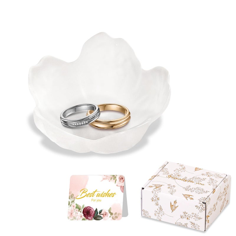 Binoster Gifts for Women Flower Jewelry Dish Ring Holder Jewellery Tray Vanity Organizer Room Decor Aesthetic Ring Holder Decorative Tray Trinket Dish Valentine's Engagement Birthday Gifts Stocking Stuffers - Image 1