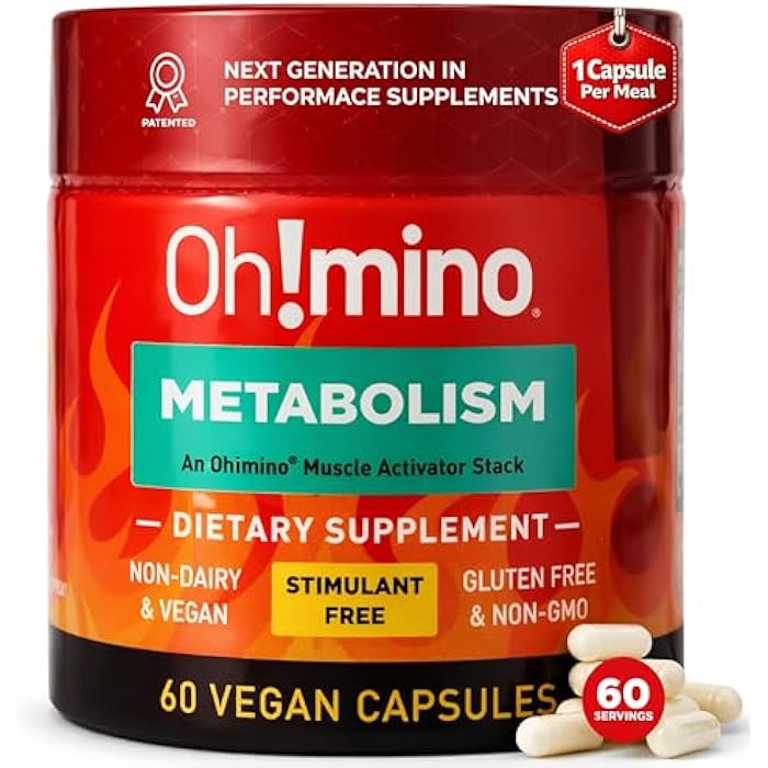 Oh!mino Metabolism Support Supplement for Efficient Fat to Energy Conversion w/L-Carnitine, Phenylcapsaicin, & Vitamin B3 - Non-Jitters, Stimulant-Free, Vegan, Non-Dairy Capsules (60 Servings) - Image 1