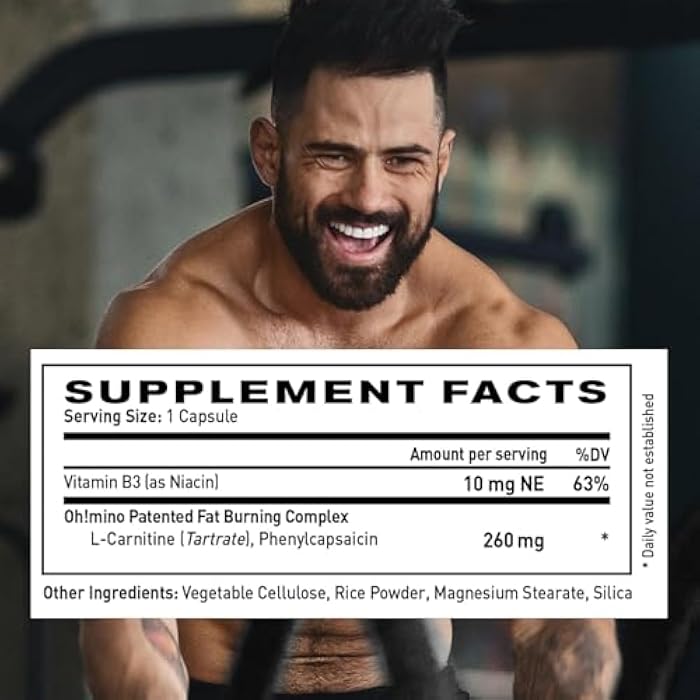 Oh!mino Metabolism Support Supplement for Efficient Fat to Energy Conversion w/L-Carnitine, Phenylcapsaicin, & Vitamin B3 - Non-Jitters, Stimulant-Free, Vegan, Non-Dairy Capsules (60 Servings) - Image 2