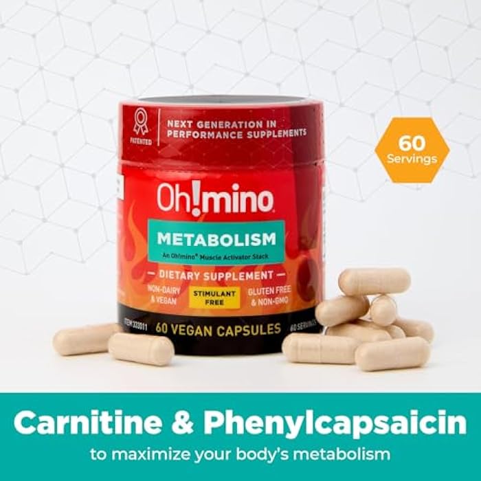 Oh!mino Metabolism Support Supplement for Efficient Fat to Energy Conversion w/L-Carnitine, Phenylcapsaicin, & Vitamin B3 - Non-Jitters, Stimulant-Free, Vegan, Non-Dairy Capsules (60 Servings) - Image 5