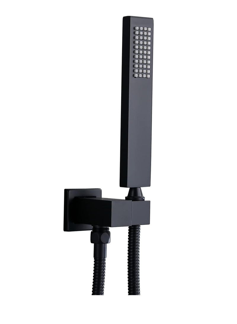 Matte Black Square Metal Shower Head - High-Pressure Brass Handheld Rectangular Handset, Single Function Luxury Design with Chrome Silicone Water Outlet  - Image 1