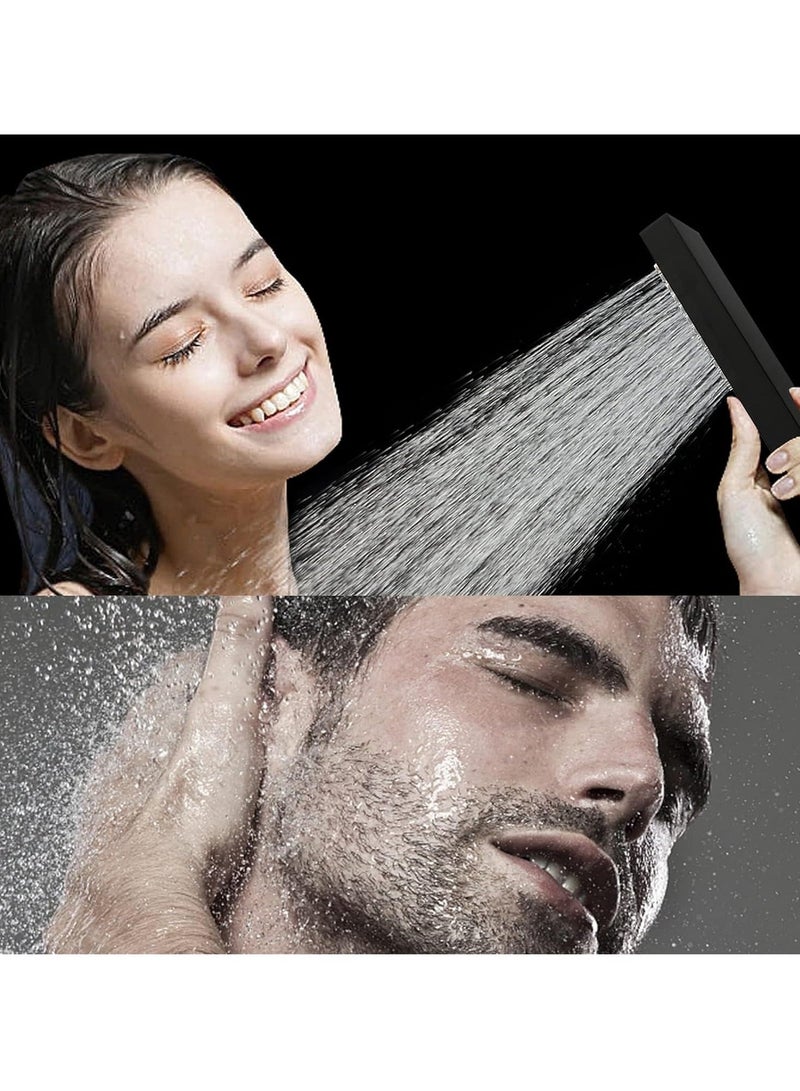 Matte Black Square Metal Shower Head - High-Pressure Brass Handheld Rectangular Handset, Single Function Luxury Design with Chrome Silicone Water Outlet  - Image 4
