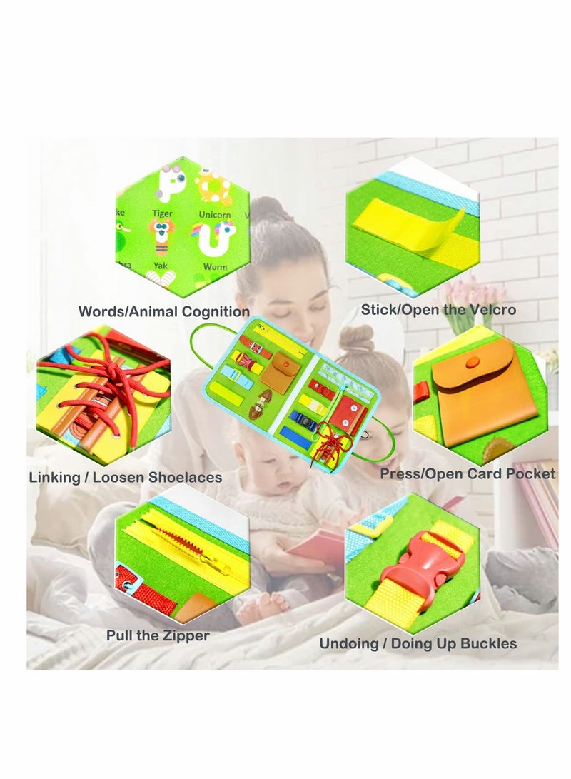 Zikra Busy Board for Toddlers, Toys for 1 2 3 4 Year Old Kids Sensory Toys for Autism with Alphabet Animals Preschool Basic Dress Skills Baby Busy Book Car Airplane Activities for Travel - Image 2