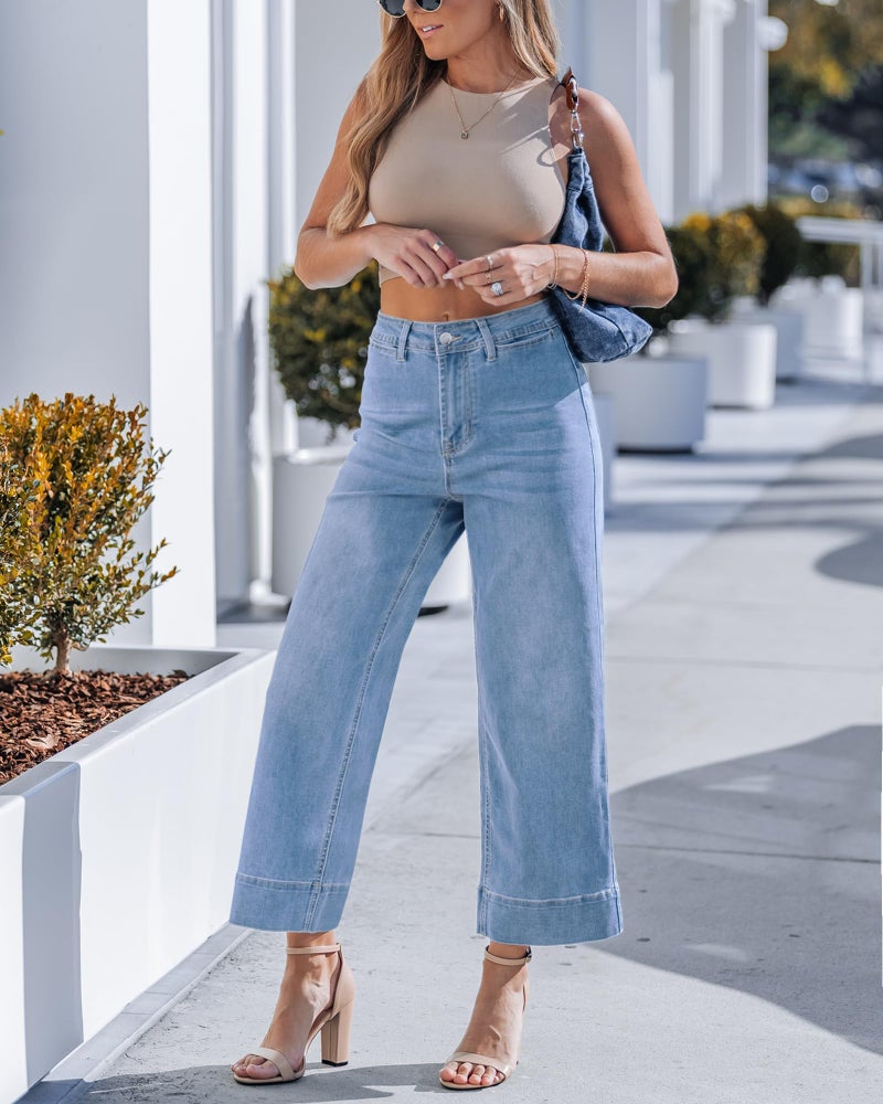 GRAPENT Womenâ€™s Jeans Womens Stretch Loose Fit for Women High Waisted Women's Short Length Wide Leg Cropped Jeans, Lakeside Blue, XL, US Size 16 to 18 - Image 4