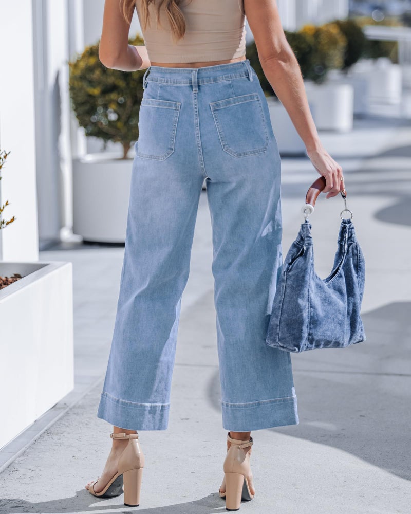 GRAPENT Womenâ€™s Jeans Womens Stretch Loose Fit for Women High Waisted Women's Short Length Wide Leg Cropped Jeans, Lakeside Blue, XL, US Size 16 to 18 - Image 3