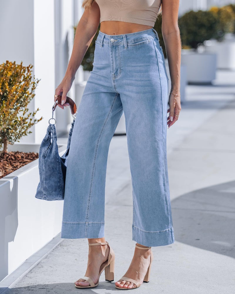 GRAPENT Womenâ€™s Jeans Womens Stretch Loose Fit for Women High Waisted Women's Short Length Wide Leg Cropped Jeans, Lakeside Blue, XL, US Size 16 to 18 - Image 2