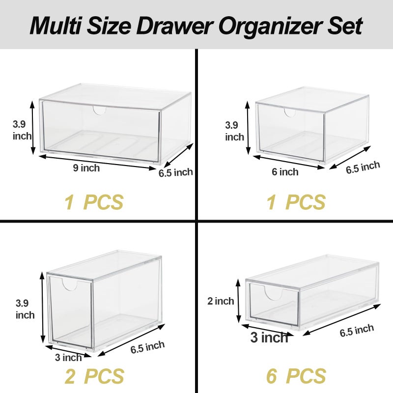 ZEXALOR Acrylic Makeup Organizer, 10 Drawers Clear Storage Organizer Desktop Stackable Storage Drawers, Plastic Organizer Bins for Makeup, Stationery, Cosmetics, Vanity, Bathroom,Cabinet,Pantry Office Desk - Image 3