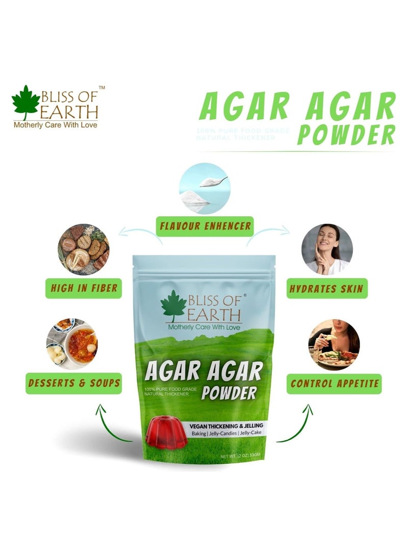 BLISS OF EARTH Bacteriological Grade Agar Agar Powder, 100% Food Grade Natural Thickener, Vegan China Grass, Gluten Free & Gelatin Substitute For Baking, Jelly & Candies, 53gm Pack of 2 - Image 2