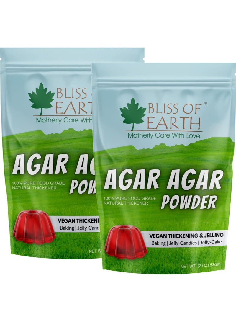 BLISS OF EARTH Bacteriological Grade Agar Agar Powder, 100% Food Grade Natural Thickener, Vegan China Grass, Gluten Free & Gelatin Substitute For Baking, Jelly & Candies, 53gm Pack of 2 - Image 1