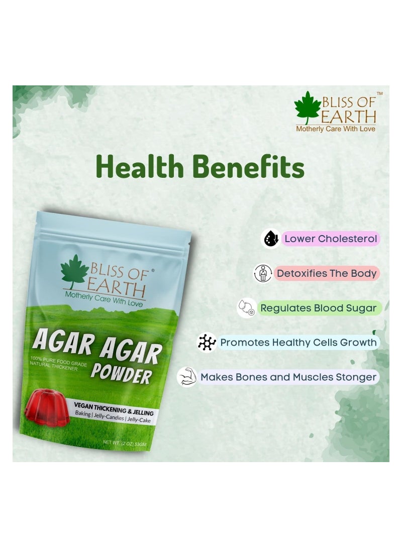 BLISS OF EARTH Bacteriological Grade Agar Agar Powder, 100% Food Grade Natural Thickener, Vegan China Grass, Gluten Free & Gelatin Substitute For Baking, Jelly & Candies, 53gm Pack of 2 - Image 3