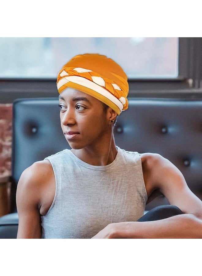 Woeoe - Women'S African Turban Head Wrap Yellow Strecth Beanie Cap Headwear - Image 1