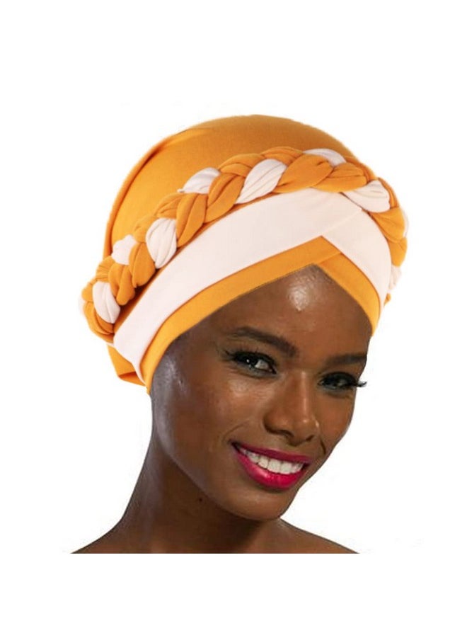 Woeoe - Women'S African Turban Head Wrap Yellow Strecth Beanie Cap Headwear - Image 1