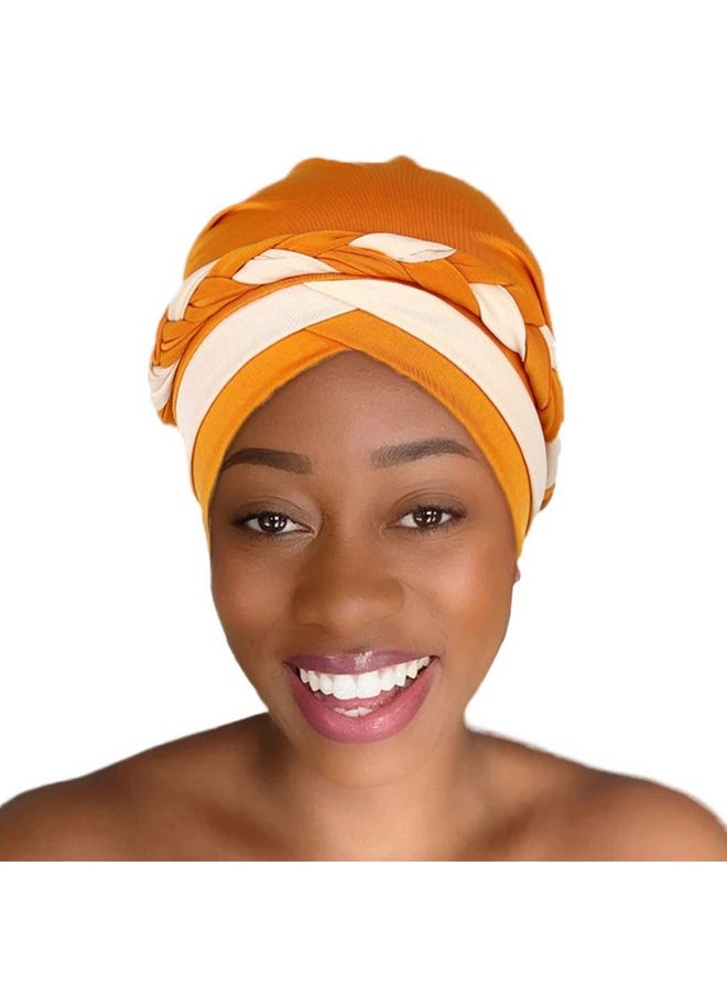 Woeoe - Women'S African Turban Head Wrap Yellow Strecth Beanie Cap Headwear - Image 1