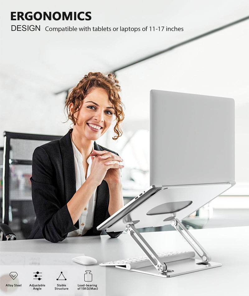 BoYata Laptop Stand, Laptop Holder, Multi-Angle Stand with Heat-Vent, Adjustable Notebook Stand for Laptop up to 17 inches, Compatible for MacBook Pro/Air, Surface Laptop, and so on (Silver) - Image 2