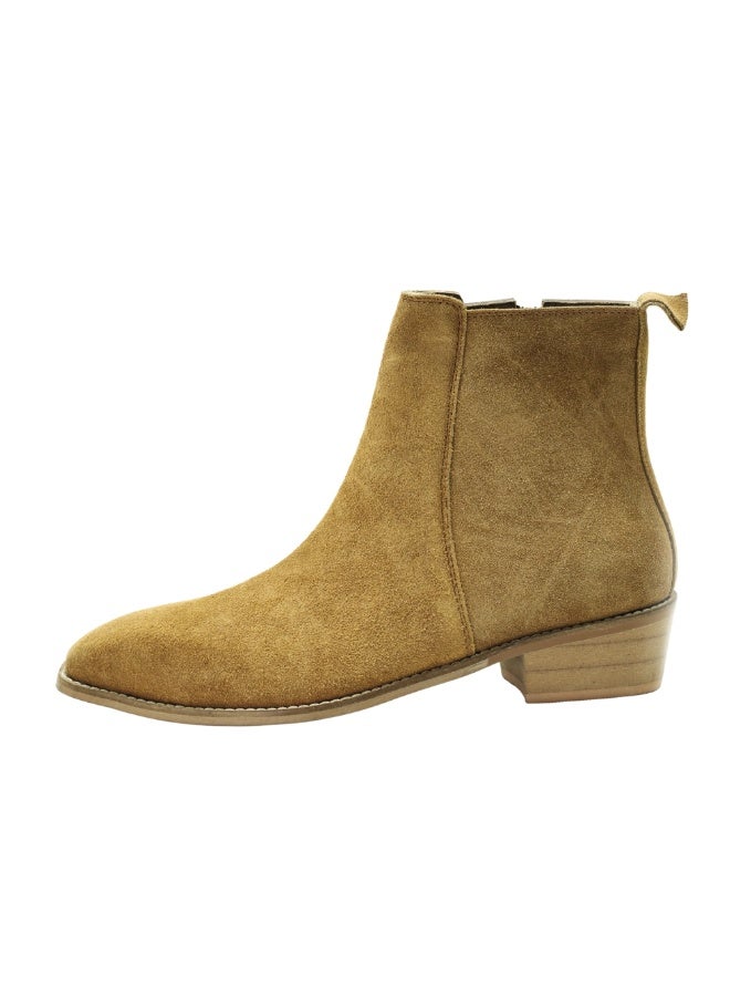 Brenvick Vittorio Tan Suede Leather Ankle Boots for Men | Side Zip Western Boots | Low Block Heel | Smart Casual & Formal Wear - Image 2