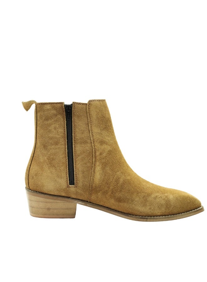 Brenvick Vittorio Tan Suede Leather Ankle Boots for Men | Side Zip Western Boots | Low Block Heel | Smart Casual & Formal Wear - Image 1