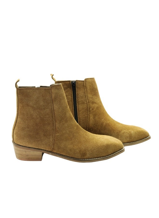 Brenvick Vittorio Tan Suede Leather Ankle Boots for Men | Side Zip Western Boots | Low Block Heel | Smart Casual & Formal Wear - Image 5