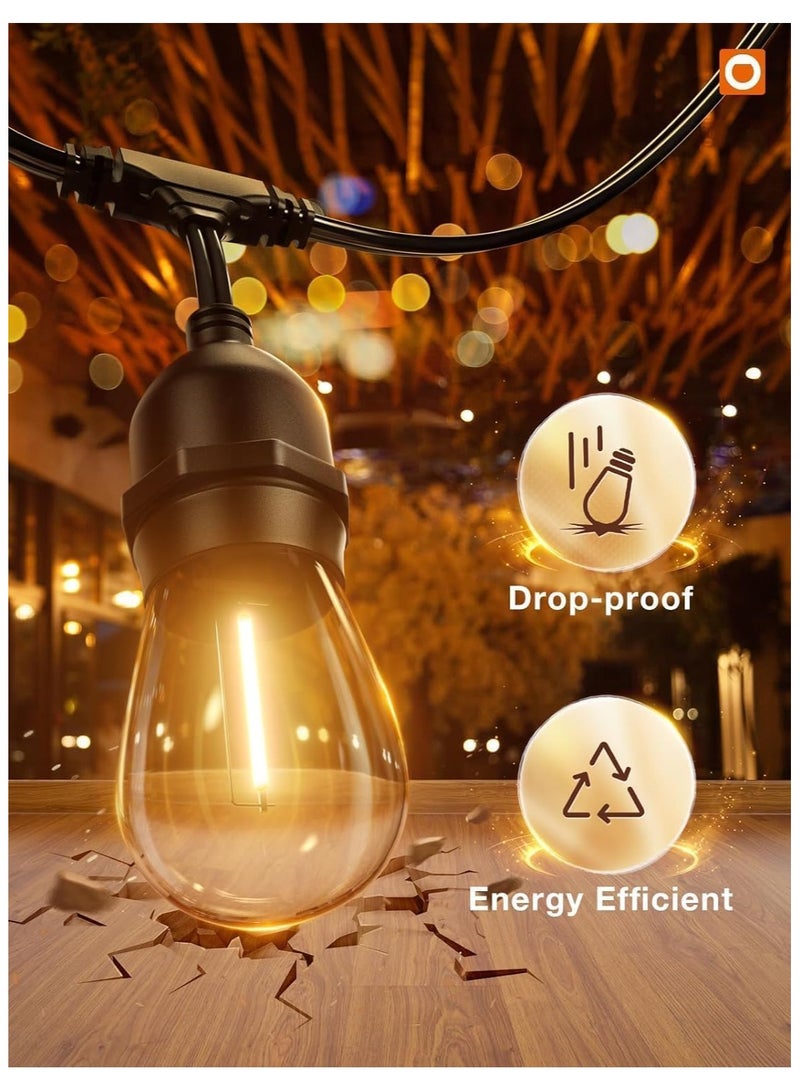 سلسلة أضواء خارجية تعمل بالطاقة الشمسية بطول 33 قدمًا، 10 أمتار، 20 لمبة إيديسون S14 مقاومة للماء والكسر، سلسلة أضواء شديدة التحمل مع جهاز تحكم عن بعد لحفلات الفناء والحديقة (8 أوضاع)، أسود (10 أمتار - 20 لمبة)، أبيض دافئ - Image 2