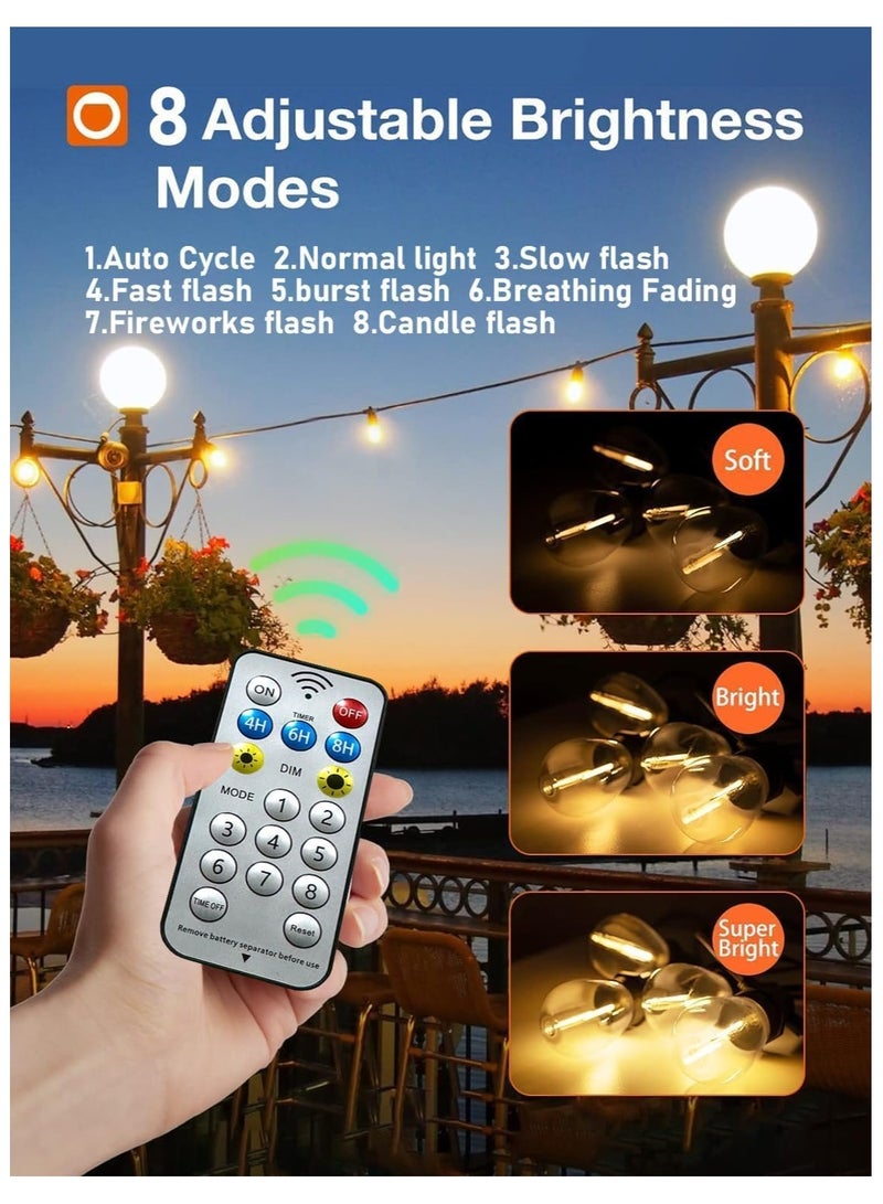 سلسلة أضواء خارجية تعمل بالطاقة الشمسية بطول 33 قدمًا، 10 أمتار، 20 لمبة إيديسون S14 مقاومة للماء والكسر، سلسلة أضواء شديدة التحمل مع جهاز تحكم عن بعد لحفلات الفناء والحديقة (8 أوضاع)، أسود (10 أمتار - 20 لمبة)، أبيض دافئ - Image 3