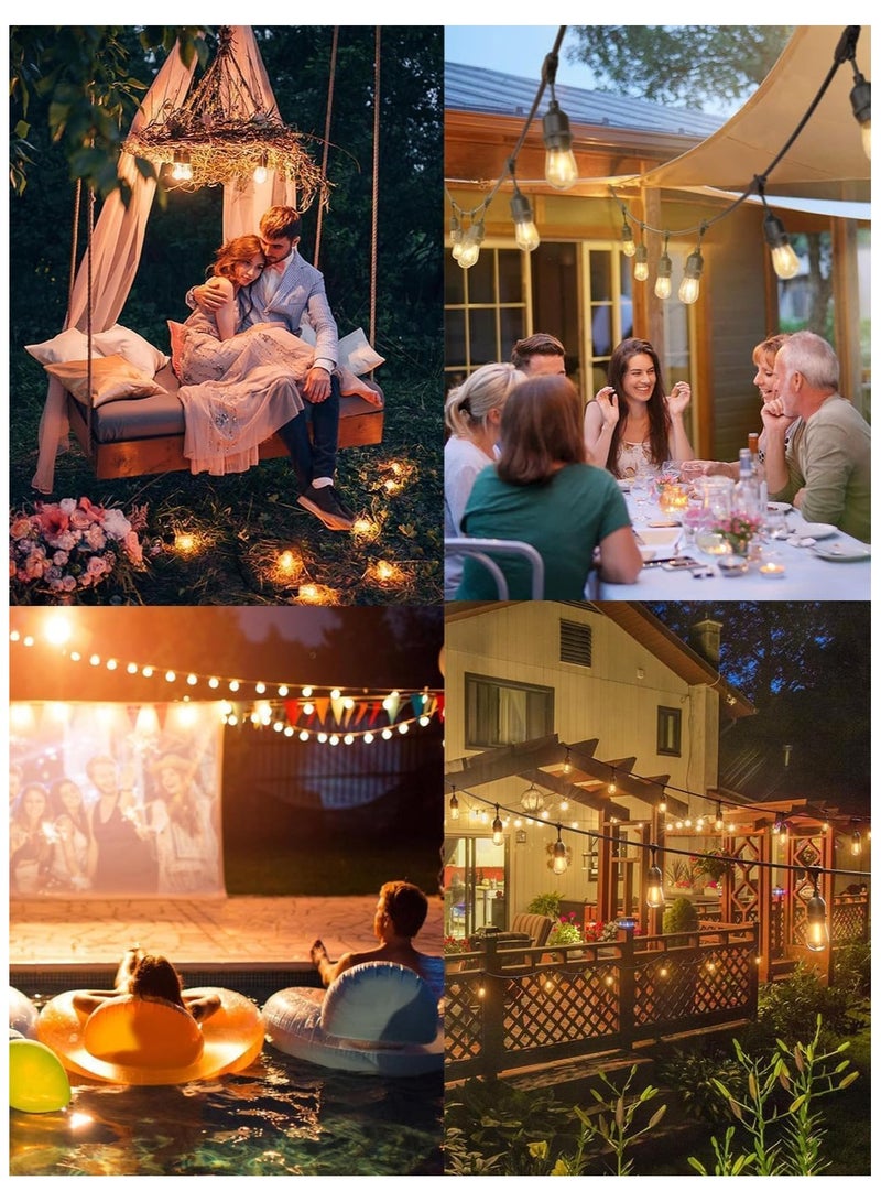 سلسلة أضواء خارجية تعمل بالطاقة الشمسية بطول 33 قدمًا، 10 أمتار، 20 لمبة إيديسون S14 مقاومة للماء والكسر، سلسلة أضواء شديدة التحمل مع جهاز تحكم عن بعد لحفلات الفناء والحديقة (8 أوضاع)، أسود (10 أمتار - 20 لمبة)، أبيض دافئ - Image 4