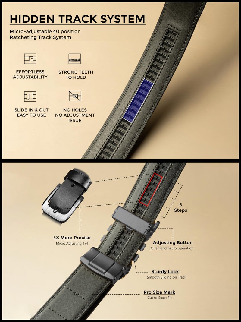 Contacts Leather Belt for Men Formal and Casual - Automatic Ratchet Belts - (C Logo “Gunmetal Black” Waist Size Fit From 28" to 42”) - Image 4