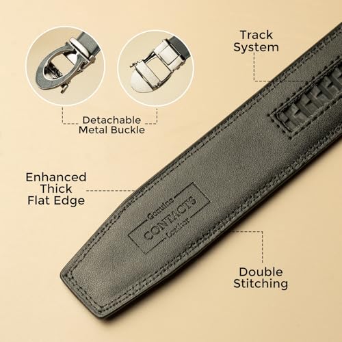 Contacts Leather Belt for Men Formal and Casual - Automatic Ratchet Belts - (C Logo “Gunmetal Black” Waist Size Fit From 28" to 42”) - Image 3